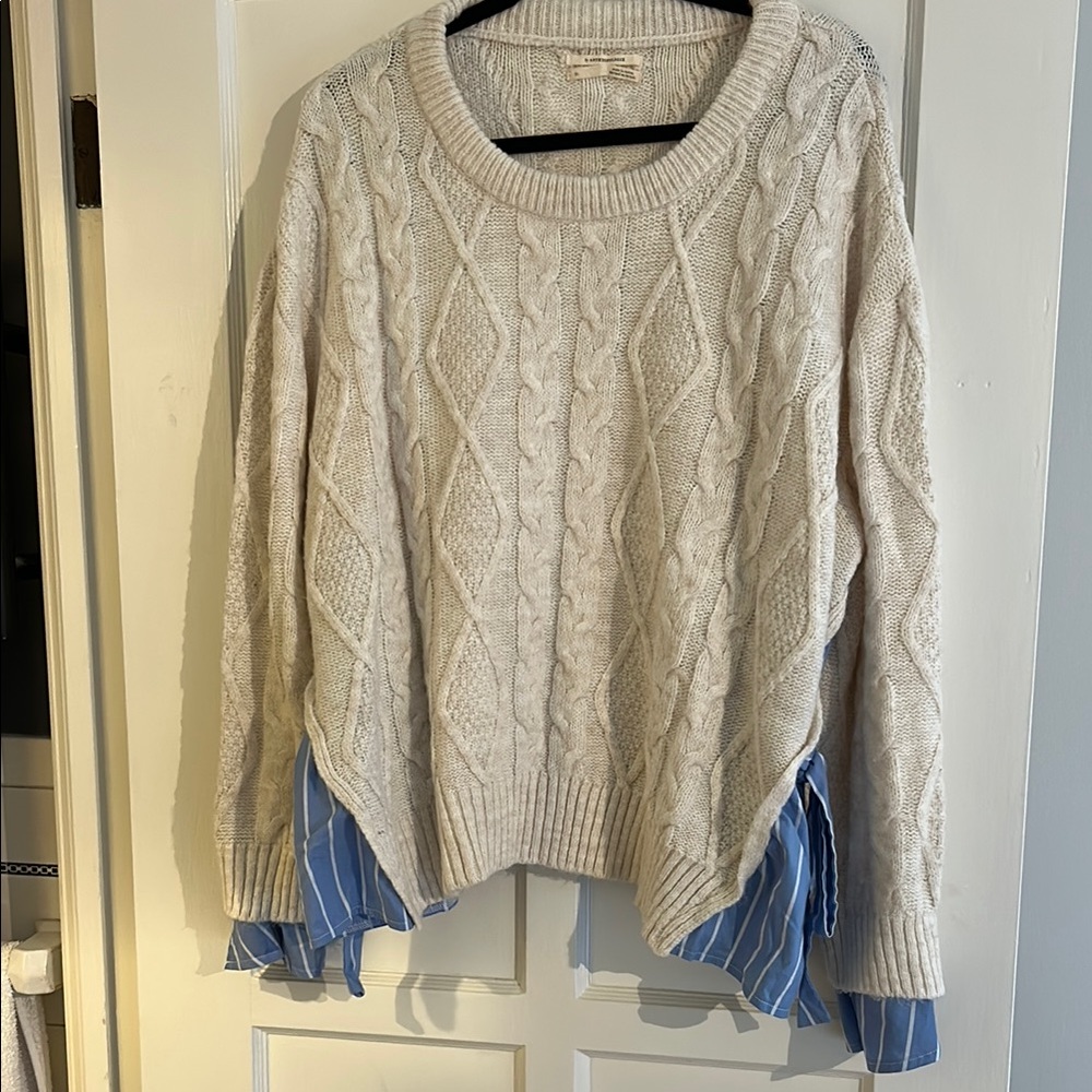 Anthropologie Cream Crew Neck Sweater with Layered Design